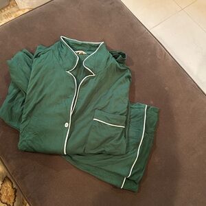 Green Pajama Set with White Trim